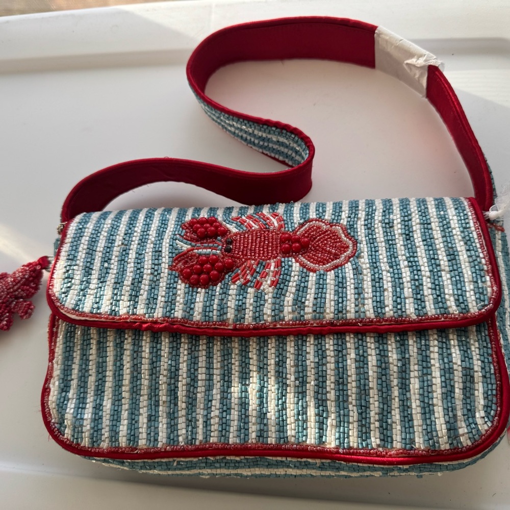 Viral beaded bag Red and Blue Striped Lobster Shoulder Bag